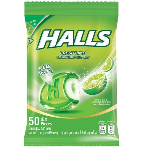 Halls Bag Fresh Lime Candy 50's -140g