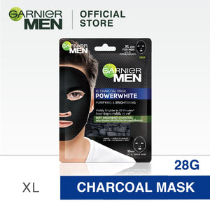 garnier Men Power White Xl Charcoal Purifying & Brightening Tissue Mask 28g Pieces