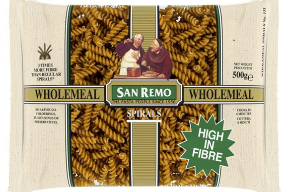 San Remo Pasta Noodle Whole Meal Sprials No-131 500g